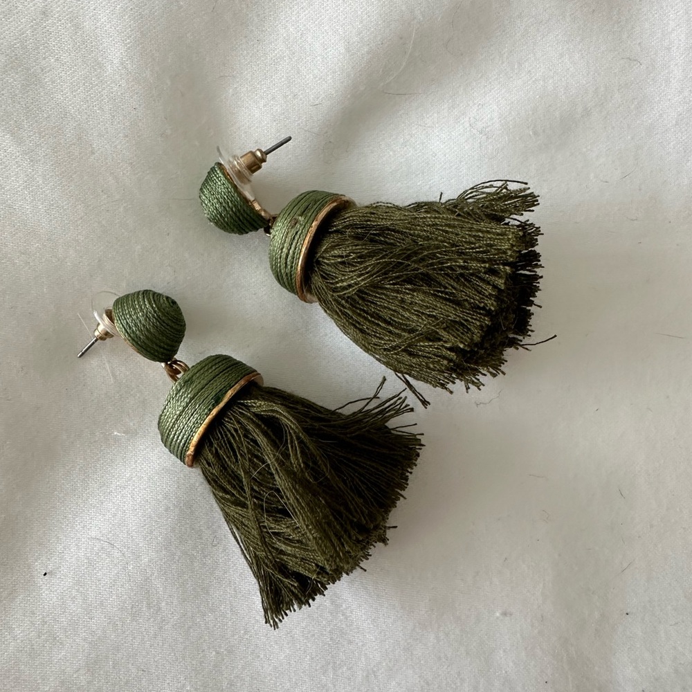 Green tassel earrings